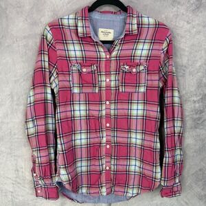 Vtg y2k Abercrombie & Fitch Womens Plaid Button Up Shirt Sz S preppy old money